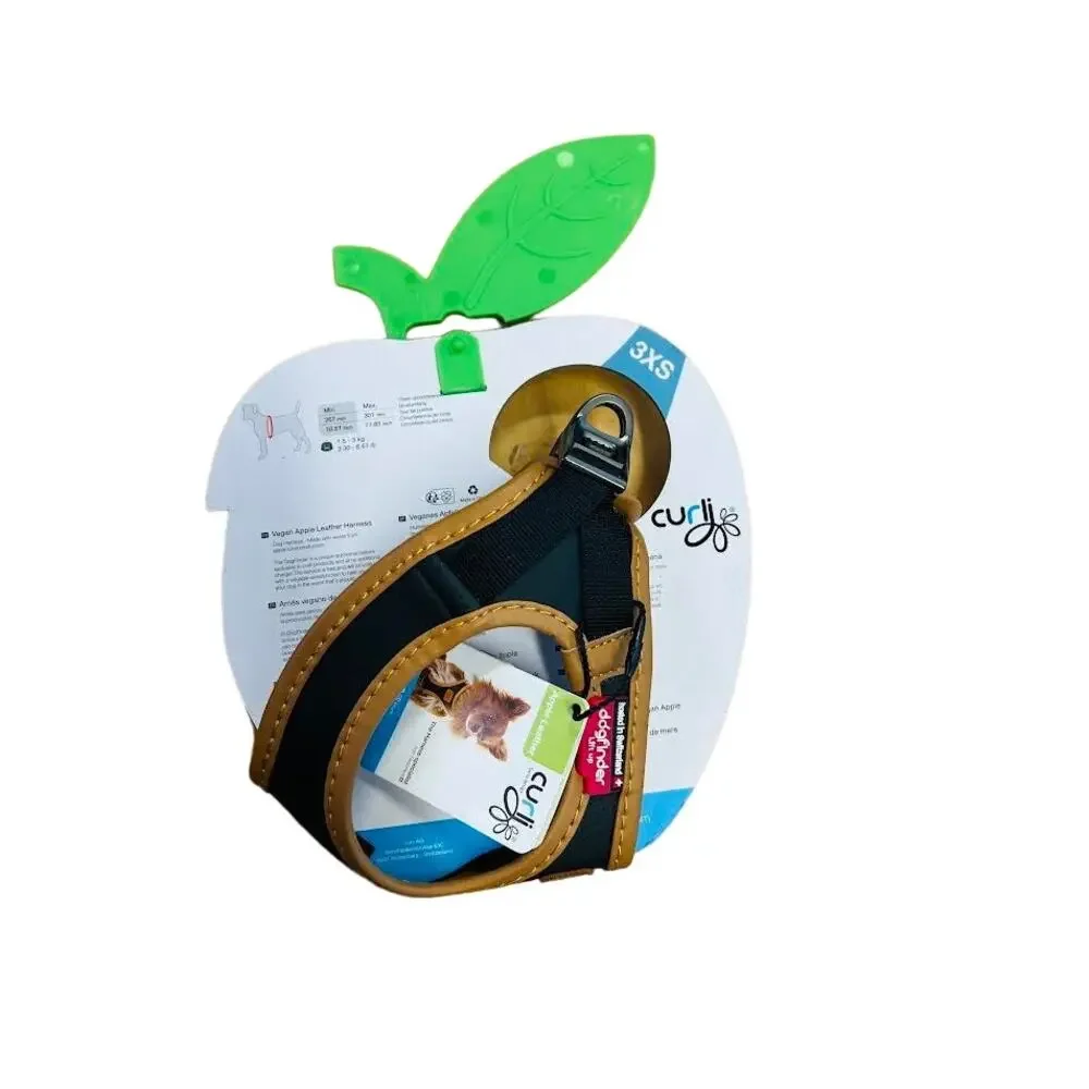 NEW! Curli Vegan Apple Leather Clasp Dog‎ Harness BLACK 3X-SMALL